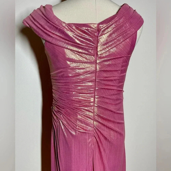 Mac Duggal 27152 | Off The Shoulder Ruched Waist Slit Metallic Gown | Women’s 12 - Picture 8 of 10